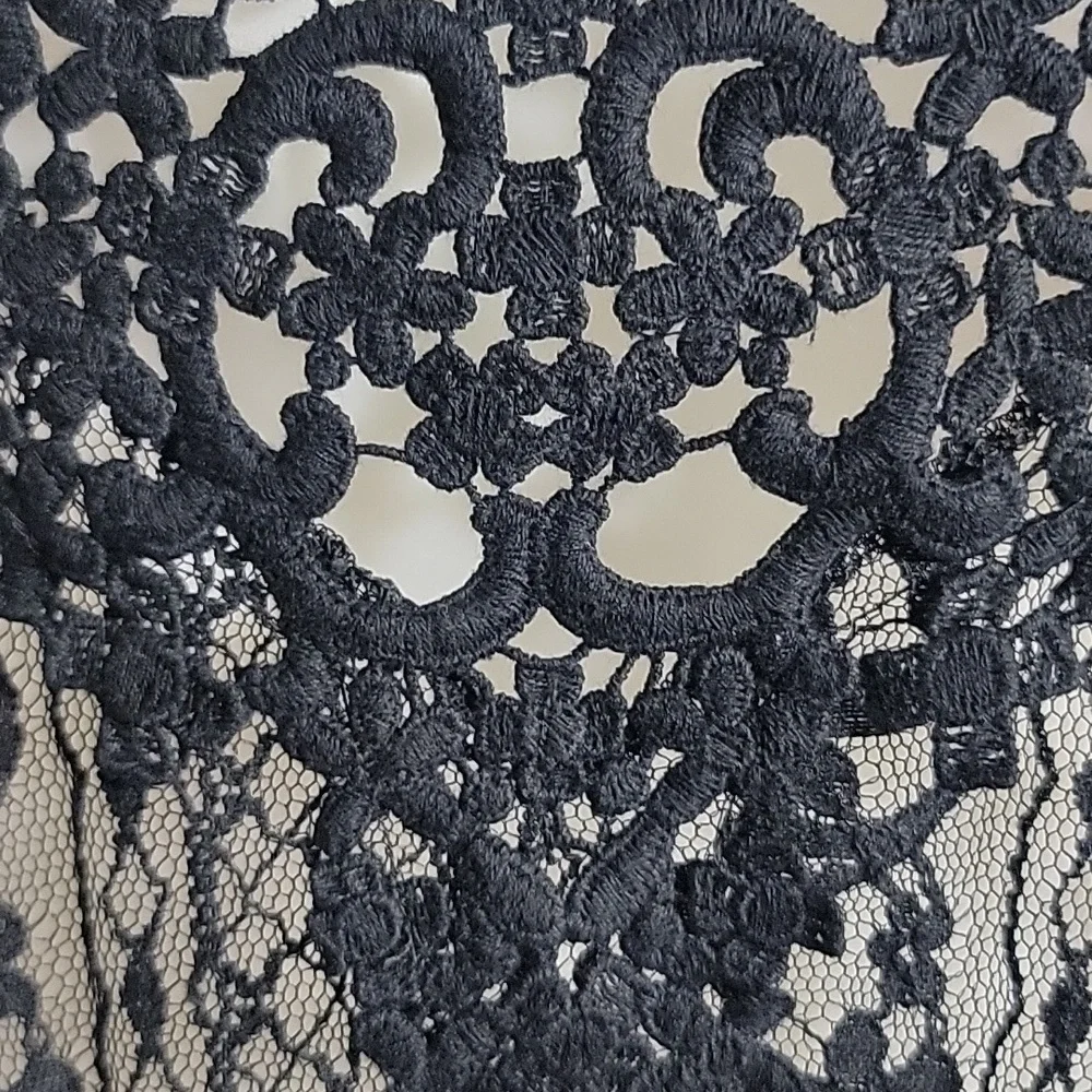 Hollister Boho Long Sleeve Round Neck Knit Crop Black Lace Top XS